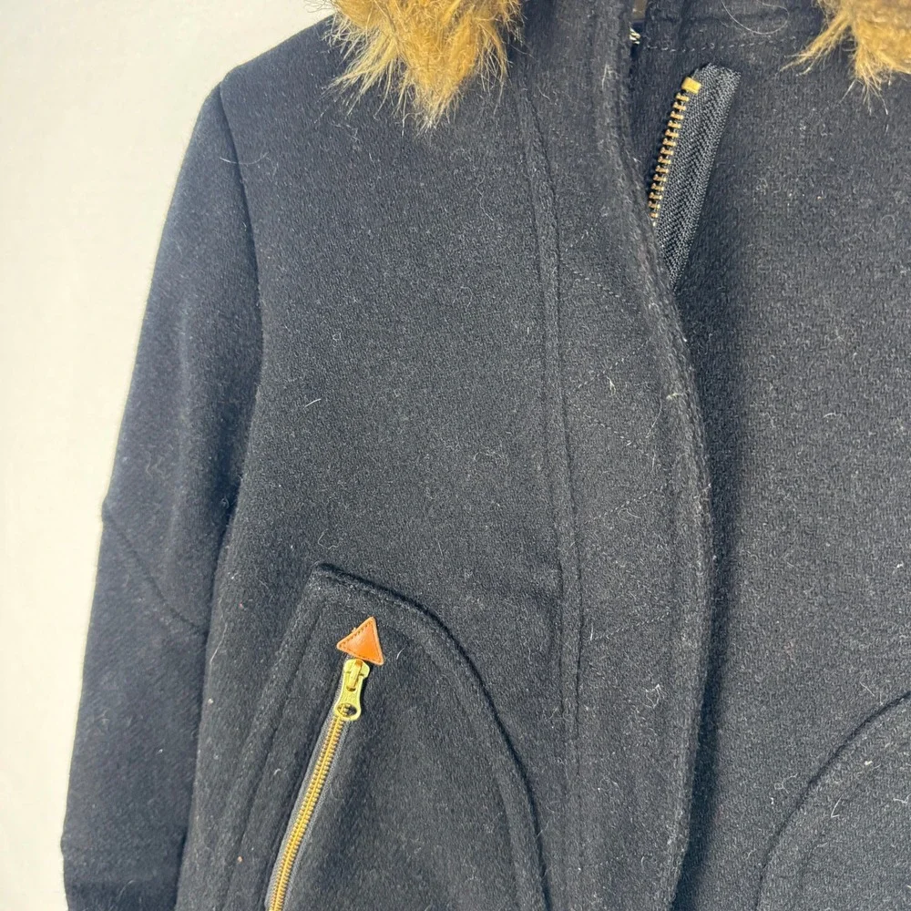 J.Crew Chateau Parka Italian Stadium-Cloth Wool Black Hooded Coat J5488 Women 10 - Picture 12 of 16